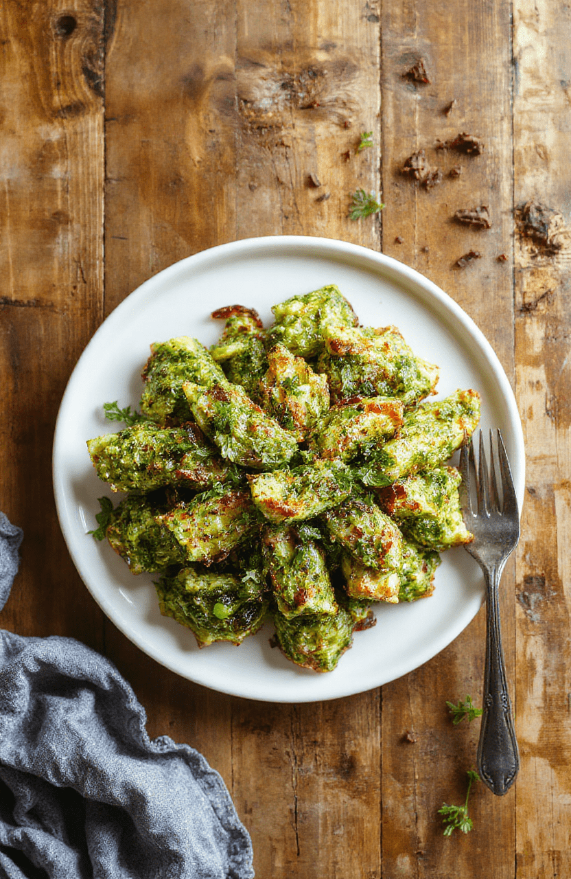 Goldbraune Knusprige Pesto-Twists auf einem hellen Holzbrett. Der Blätterteig ist locker geschichtet, mit grünem Basilikum-Pesto und geriebenem Parmesan verstrichen. Die Oberfläche wirkt samtig-knusprig, wenige Pinienkerne sind sichtbar. Das Bild zeigt eine kleine Portion auf rustikalem Hintergrund, warme Lichtstimmung und klare Textur vom Teig.