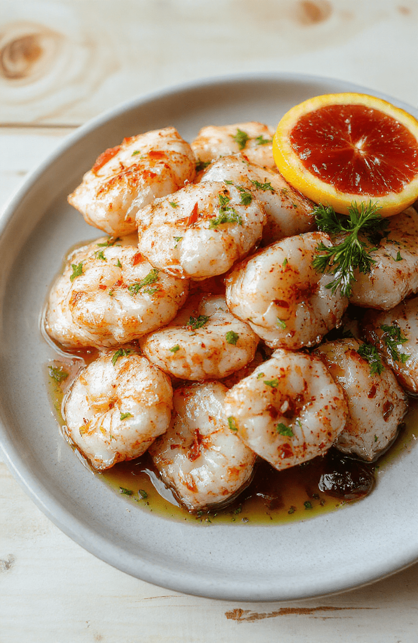 Eine cremige Kokos-Limetten-Hähnchen-Pfanne auf einem weißen Teller. Zartes Hähnchen in einer glänzenden Kokosmilch-Sauce, garniert mit Limettenscheiben und frischem Koriander. Hellholz-Tisch im Hintergrund, sanfte Schatten, Nahaufnahme.