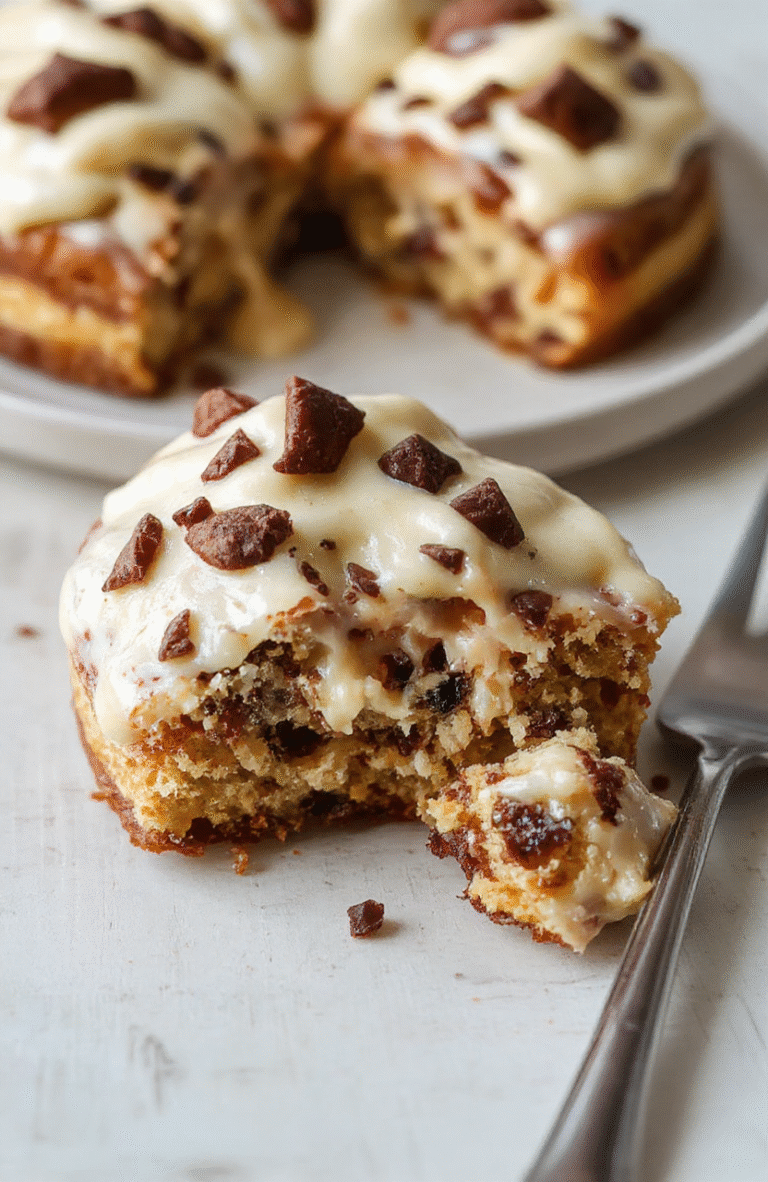 Nahaufnahme einer cremigen Toffifee-Torte auf einem hellen Holzteller. Die Oberfläche ist glatt mit dunkler Schokoladenglasur, sichtbar sind gehackte Toffifee-Stückchen und eine cremige Füllung. Der Hintergrund ist neutral, das Licht sanft und natürlich.