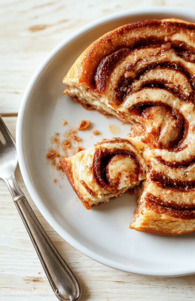 Nahaufnahme eines cremigen Käsekuchens mit Zimtrollen, goldbraun gebacken, serviert auf hellem Holzuntergrund, Zimtstaub und glatte Oberfläche, appetitlich und verführerisch