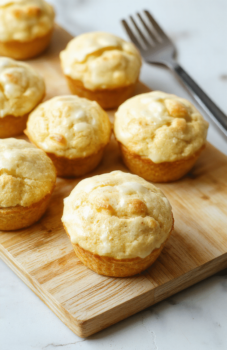 Goldbraune Zitronen-Joghurt-Muffins mit feiner Zitronenschale, luftige Krume, glänzende Oberflächen, auf einem schlichten, hellen Teller angerichtet, daneben eine Zitronenzeste. Ruhige, helle Küchenatmosphäre in Nahaufnahme.